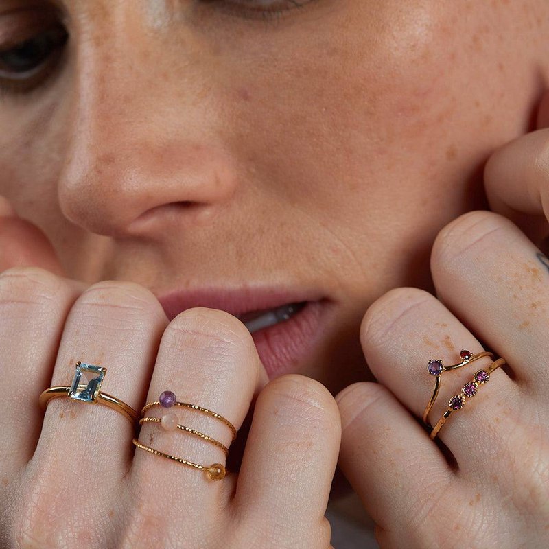 Ring three rhodolite garnets plated in gold