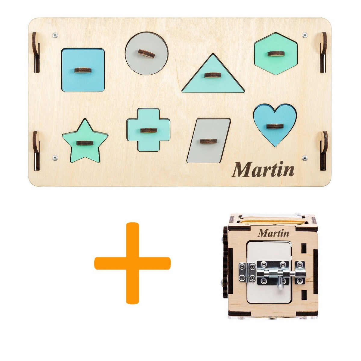 Set - BusyBoard house natura/mint and creative cube