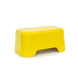 A yellow, rectangular step stool for kids, with a simple, modern design.
