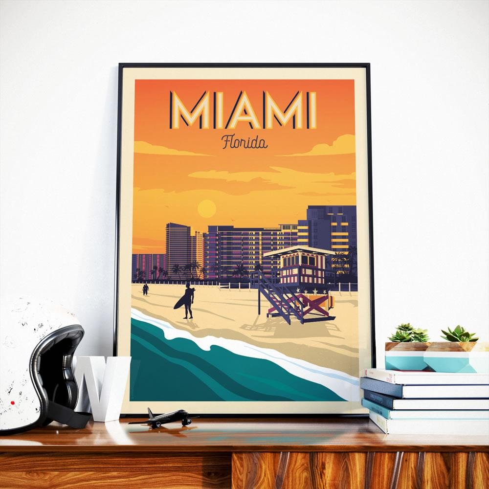 Affiche Miami Vintage | Poster Ville Miami Floride États-Unis