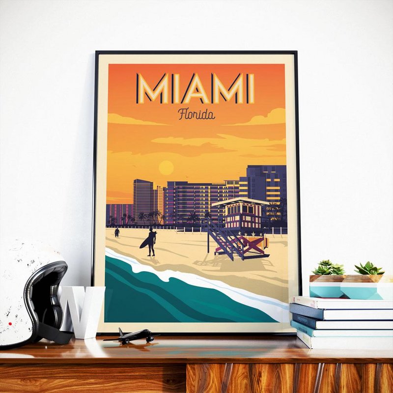 Affiche Miami Vintage | Poster Ville Miami Floride États-Unis