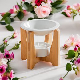 Bruciaprofumi Serie Simplicity - Arco - Ceramica Laccata e Bambù - Idea Regalo - Decorazione Semplice e Moderna