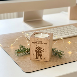 Teelichthalter Holz „Schöne Weihnachtszeit“ – Gastgeschenk & Weihnachtsgeschenk für Mitarbeiter | inkl. Teelicht