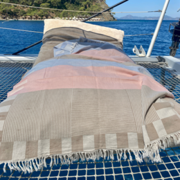Tyrkisk håndklæde | Patchwork | Blågrøn & Pink & Mælkekaffe