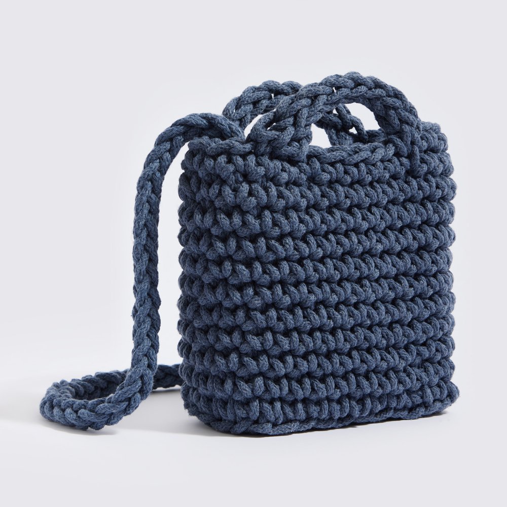 “Voukola cotton” crochet crossbody bag with waterproof pouch denim blue