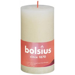  Ivory pillar candle with a rustic design from Bolsius, a candle brand since 1870. The candle is 130mm tall and 68mm wide, making it a medium-sized pillar candle suitable for various home decor settings.