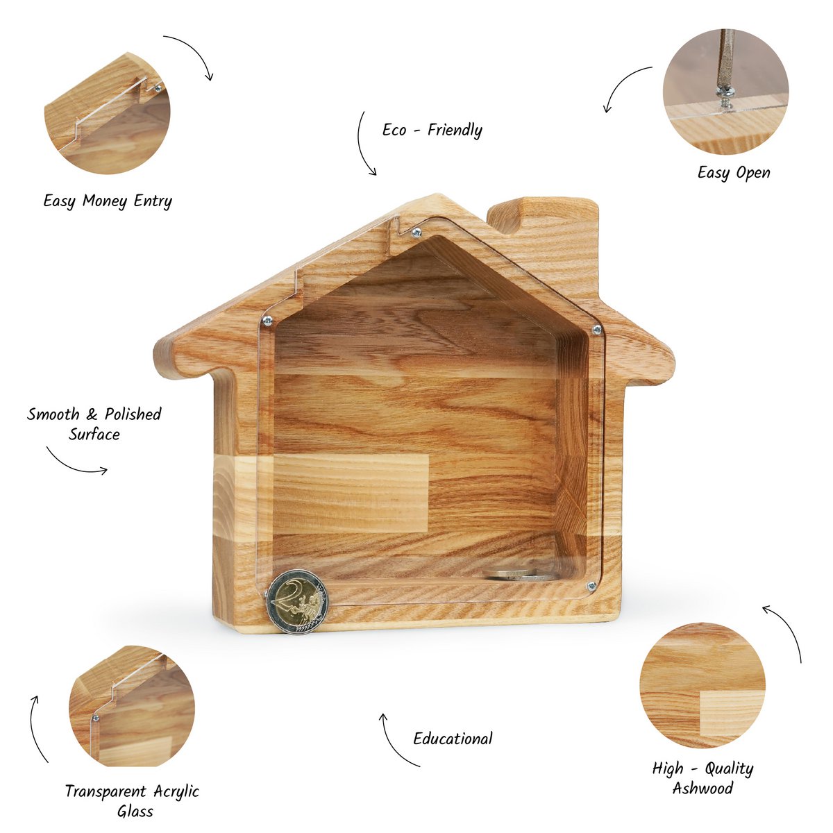 Sparschwein aus Holz, Spardose in Hausform