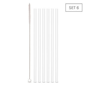 Rietjes glas recht transparant 24 cm - set 6 + borstel