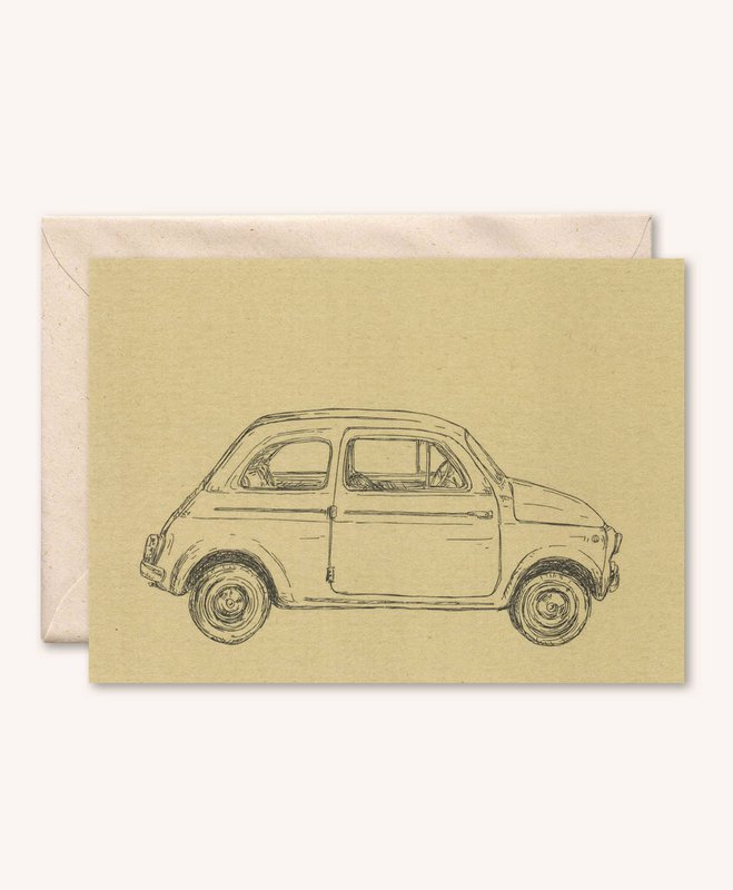 Duurzame kaart + envelop | Auto Fiat 500 | walnoot