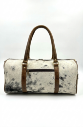 Borsa da viaggio in pelle e pelliccia naturale fatta a mano – Borsone artigianale "Elite" da 42 cm e borsa da fine settimana unisex unica