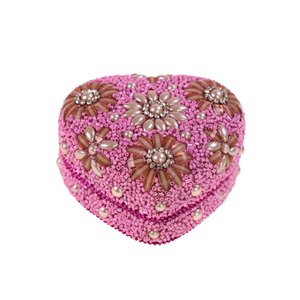 Blikje met kralen, hart, roze, aluminium/glas, 10x10 cm