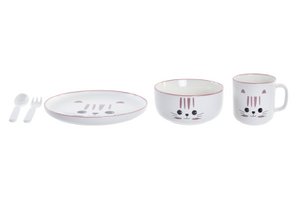 GESCHIRR-SET 5 NEUER KNOCHEN 19,3X19,3X2 ROSA KÄTZCHEN PC189545