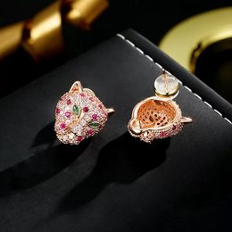 Regal Jeweled Leopard Head Stud Earrings