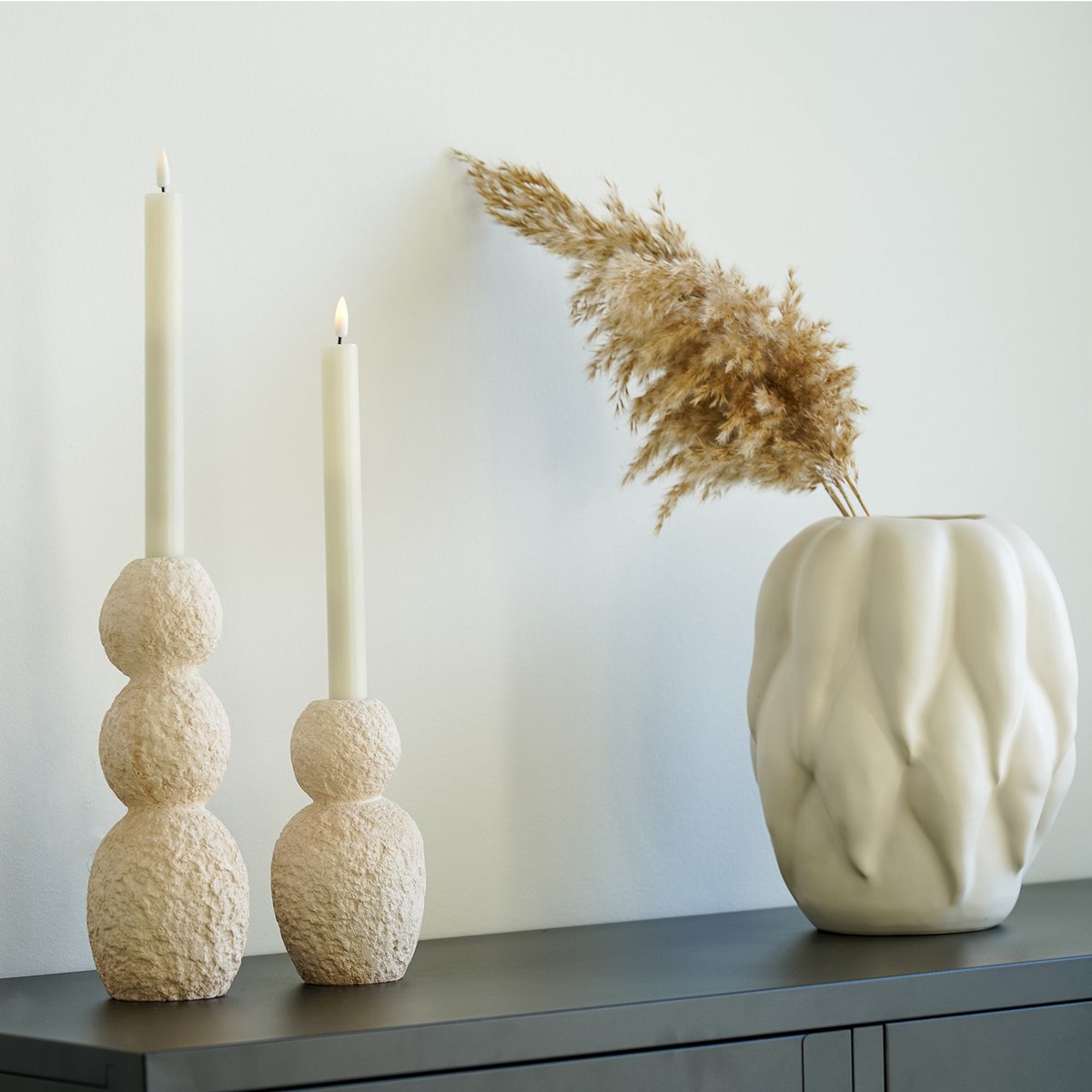 Candle Holder - Candle Holder, cement, natural, set of 2