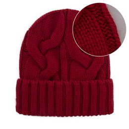 Ruby red knitted beanie, merino cashmere blend, minimalist winter hat, warm cozy headwear