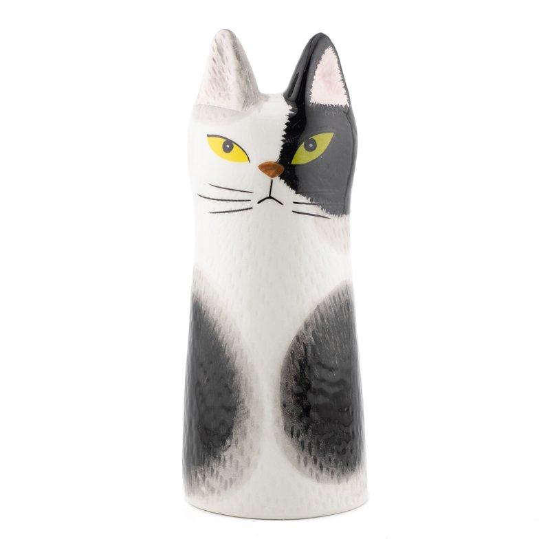Fajance vase kat sort/hvid