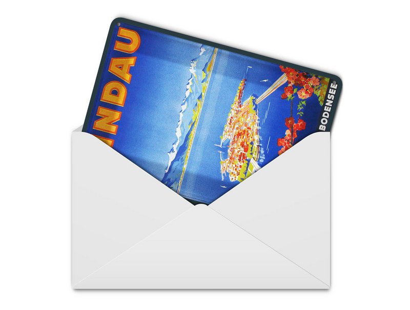 Cartolina da viaggio in metallo 10x14 cm Lindau, l'isola delle vacanze sul Lago di Costanza, targa decorativa