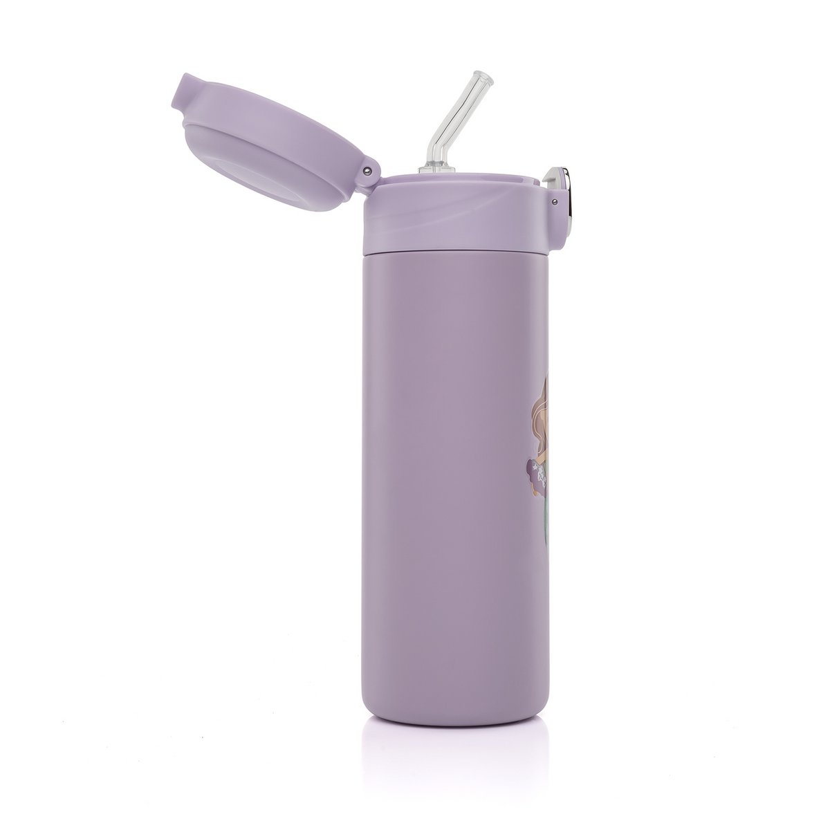 Botella para niños con pajita 350 ml, violeta
