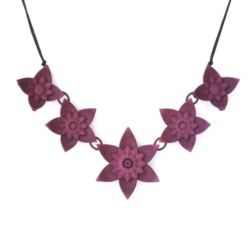 Collier 5 Fleurs - Dahlia Prune