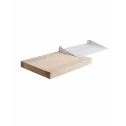 White floating shelf made of wood, suitable for displaying books, decor, and other items in a minimalist, modern style.