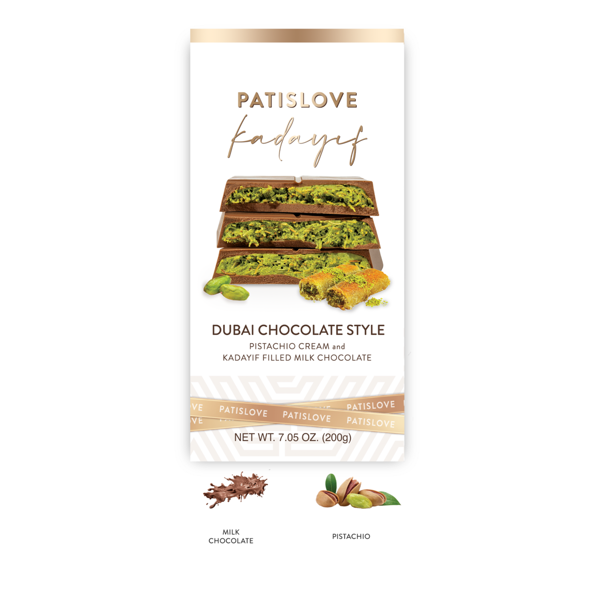 Pistache & Kadayif Milk Chocolate, 200 g