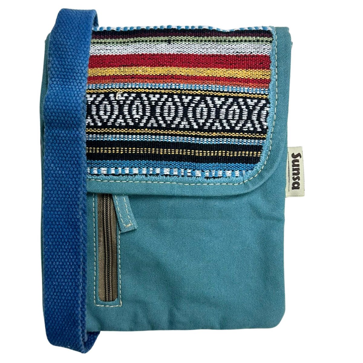 Sunsa schoudertas voor dames. Crossover gsm-hoesje van canvas/canvas & gestreept katoen. Kleine koerierstas met meerdere vakken...