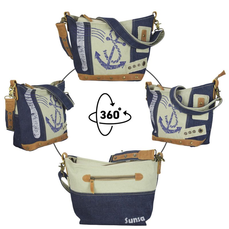 Bolso de hombro sostenible de mujer Sunsa. Bolso bandolera hecho de jeans reciclados y lona (canvas). Bolso estilo retro vintage. Bolso bandolera para mujer.