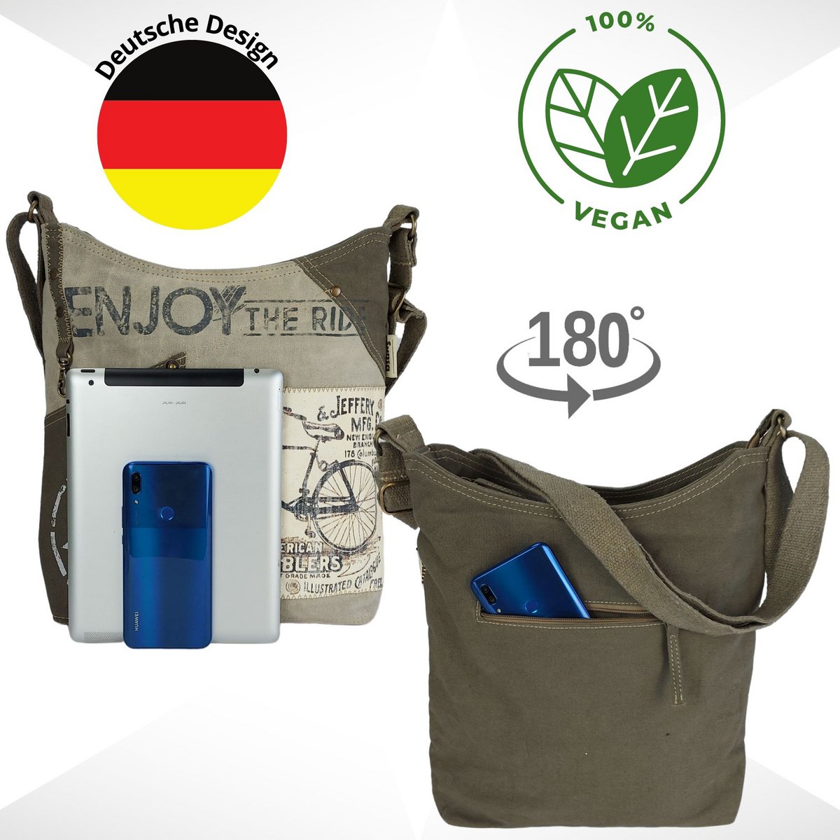 Damska torba na ramię Sunsa. Torebka wykonana z płótna (płótna) i skóry. Torba na ramię w stylu vintage. Duża torba na ramię dla kobiet.