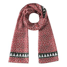 Red silk scarf with geometric print inspired by Andalusian tiles