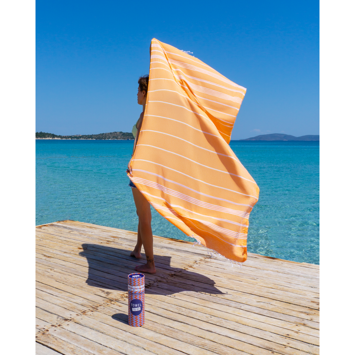 TOWEL TO GO IPANEMA Toalla de Playa de Algodón 180x100 cm | Toalla de sauna de spa | Naranja | con caja de regalo