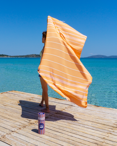 TOWEL TO GO IPANEMA Cotton Beach Towel 180x100 cm | Spa Sauna Towel | Orange | with Gift Box