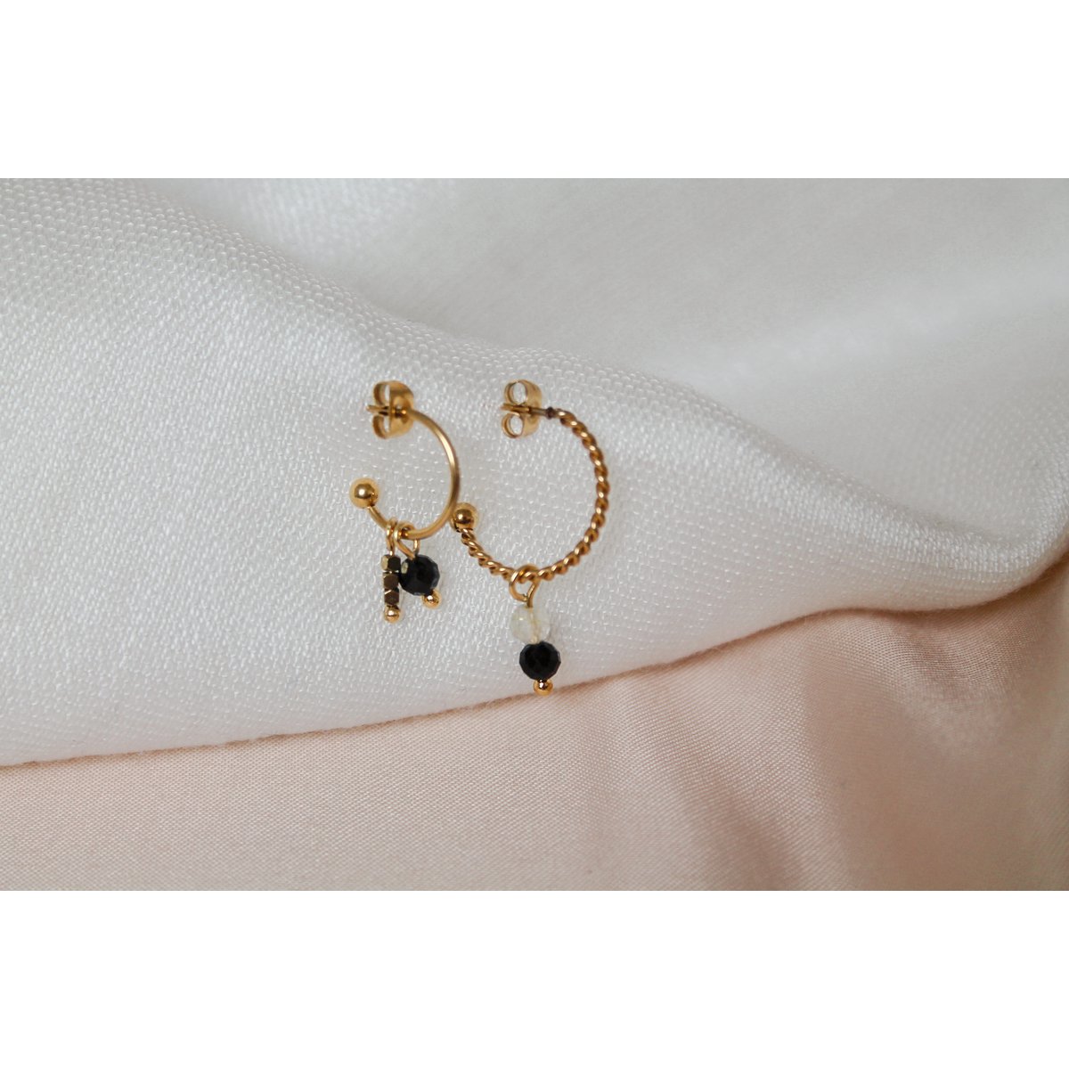 Earrings Gold Obsidian & Hematite - Gold