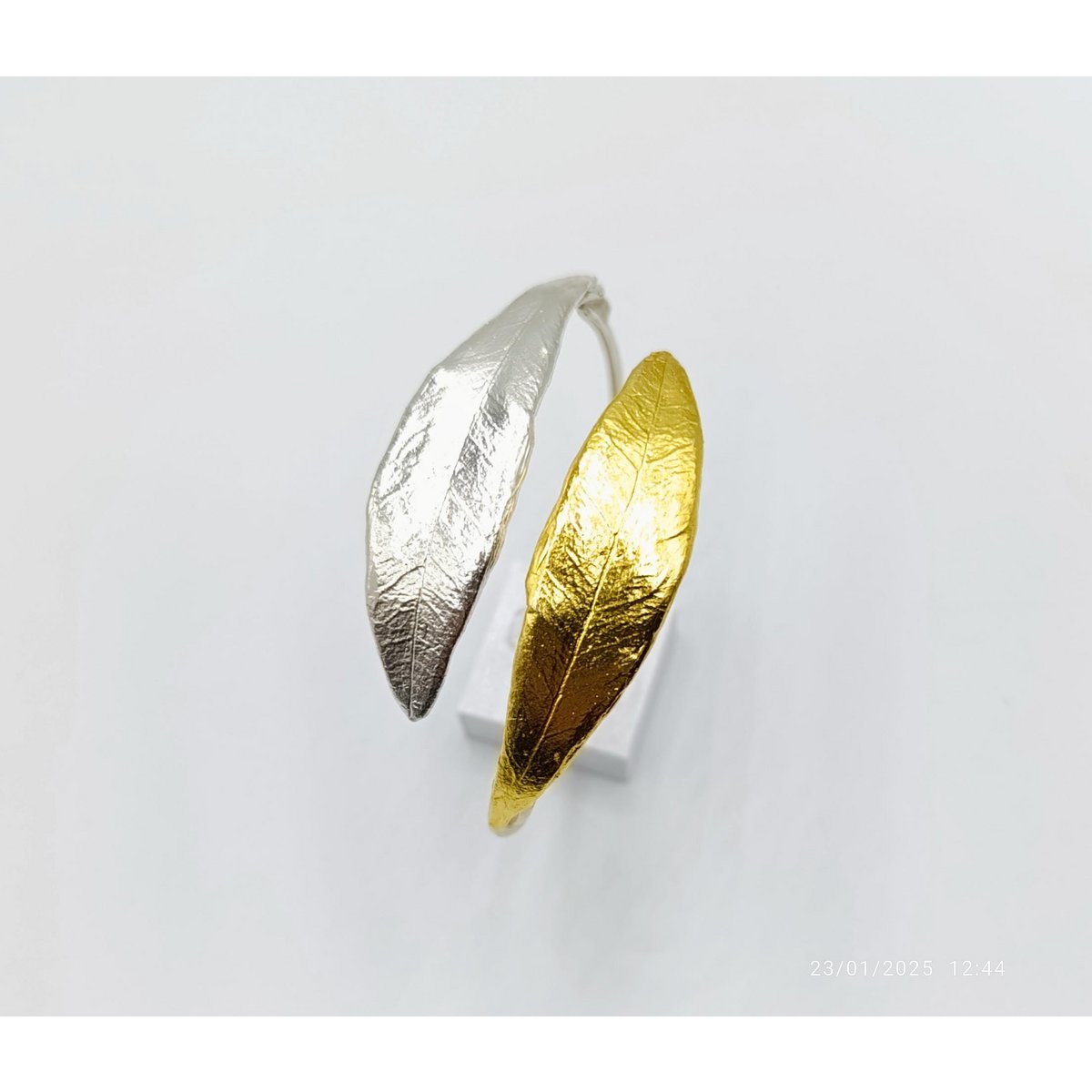 Gold Olive Leaf Bracelet, Gold-Plated Sterling Silver Jewelry, Gold-Silver Cuff, Gift for Her, Birthday Gift for Women, Handmade Jewelry