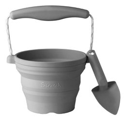  Cool gray collapsible seed pot with spade tool, round shape, gardening planter set