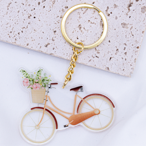 Schlüsselanhänger Fahrrad Blumenkorb Acryl - Geschenk Einzug Frühling