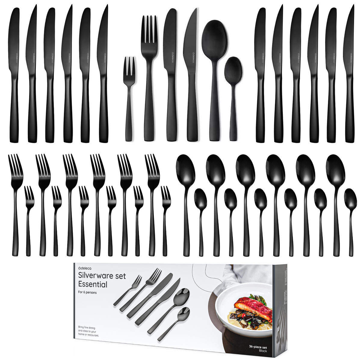 Besteckset Essential - 6 Personen / Schwarzer 18.0 Edelstahl