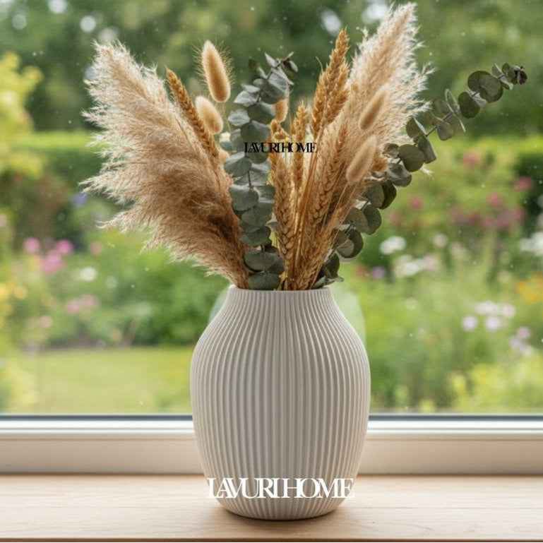 RIBBED 1600 cermaic Vase for dry flowers, pampas grass, 15 x 12 cm Handmade in Portugal