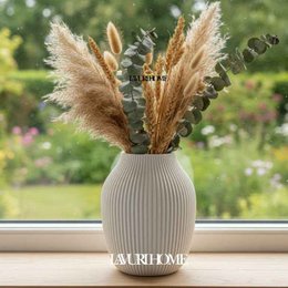 RIBBED 1600 cermaic Vase for dry flowers, pampas grass, 15 x 12 cm Handmade in Portugal