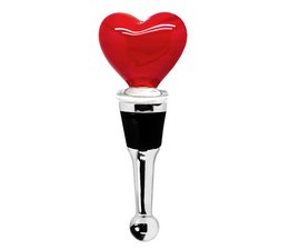 Red heart-shaped Murano glass bottle stopper, 10 cm tall, handmade