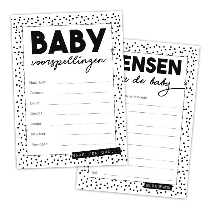 Schede pronostici carte da compilare per baby shower - Nero / bianco per 5 set