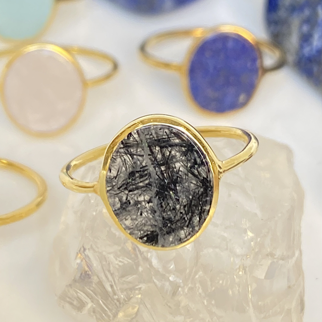 Doré base argent Quartz rutile noire 50