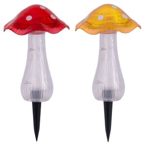 Solar decorative skewers Set "Mantar" Ø 13 cm, 29 cm high, transparent plastic in red, yellow and clear, integrated LEDs, cold white