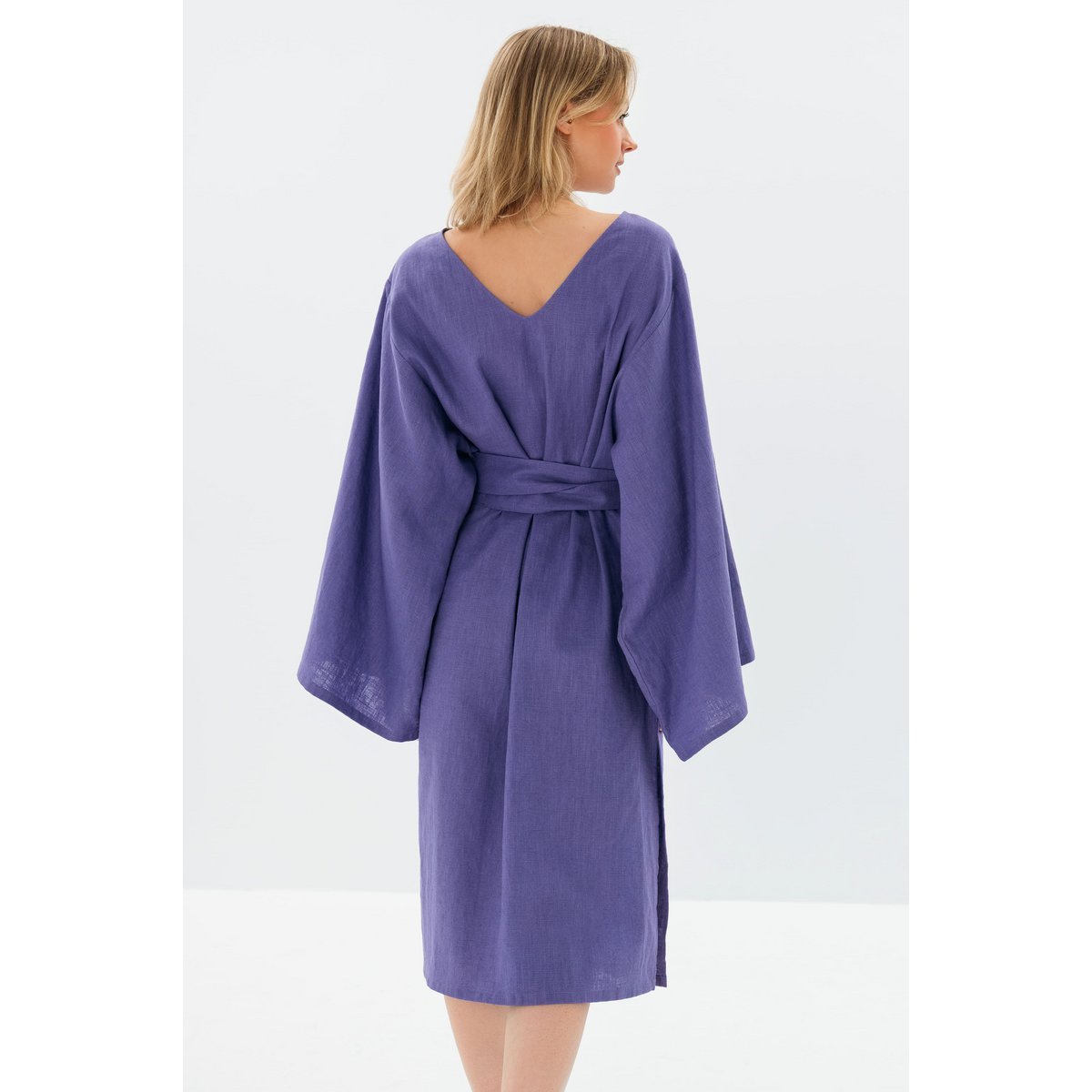 WHISPER — Vestido midi con mangas de kimono de lino lavado a la piedra