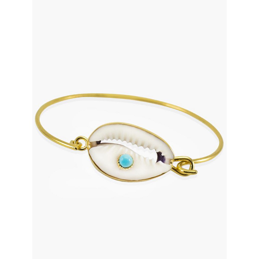 Bracelet manchette coquillage turquoise et cauris