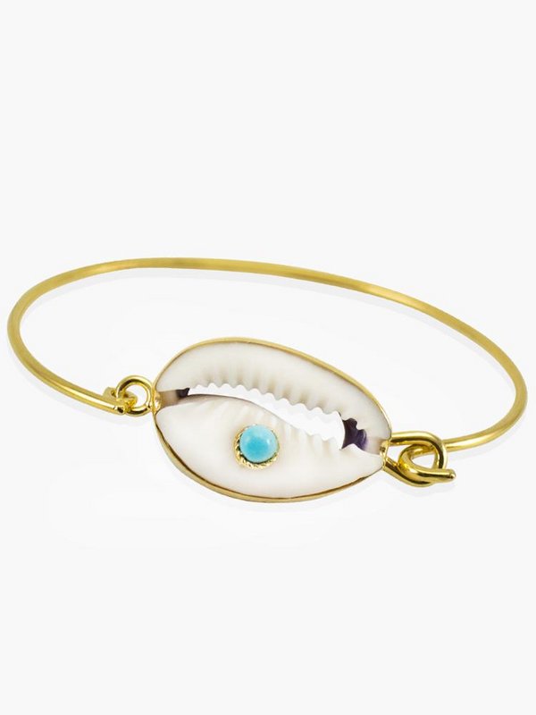 Bracelet manchette coquillage turquoise et cauris