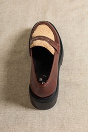 LISSY CASTAGNA BRUIN – Leren loafers met imitatiebontdetail