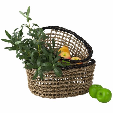 Set aus 2 ovalen Nesting Wicker gewebten Aufbewahrungskorb, dekorative Draht-Organizer-Körbe für Küche, Wohnzimmer, Bad, Kinderzimmer, Schrank und Bad-Organizer für Schönheitsprodukte