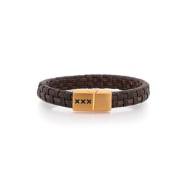 Brown leather bracelet with metal clasp.