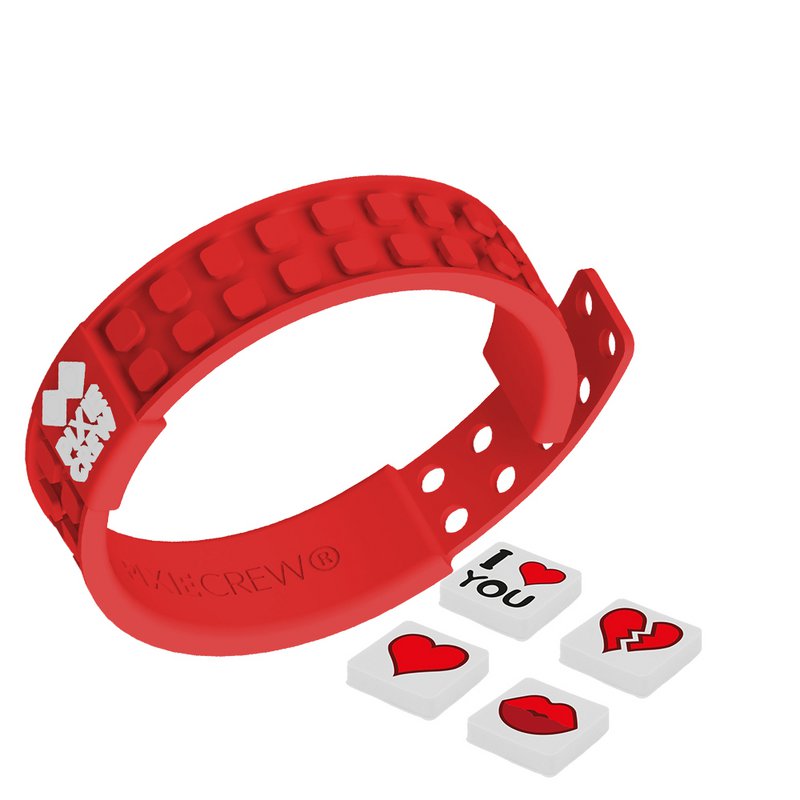 PIXIE CREW Adjustable Bracelet – Heart and Kiss, Red