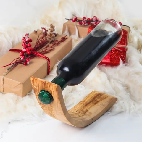 Olive Wood Wine Bottle Holder – Handmade Balancing Rack